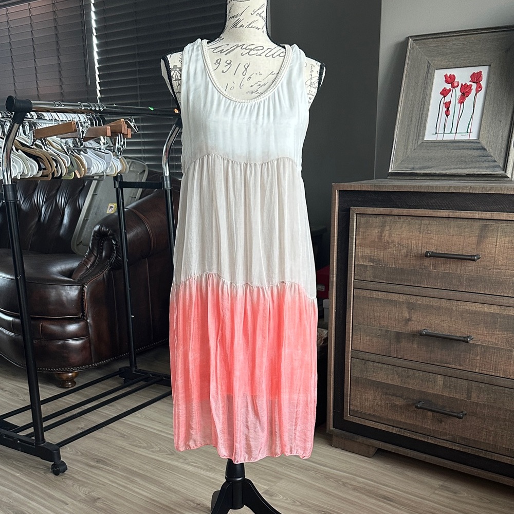 Sleeveless White and Pink Ombre Dress